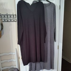 Long Sleeve V-Neck Dresses in Black and Gray
